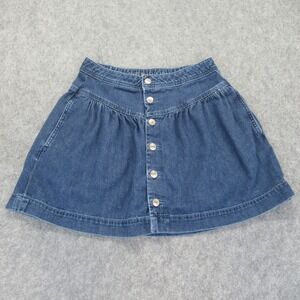 AEO Womens Skirt Size 6 Blue Denim‎ Analogie A-line Front Button Up Stretch